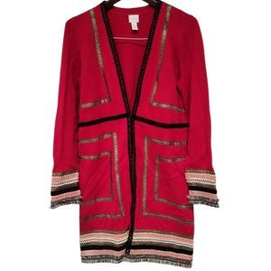 Chico's Red Embroidered Detail Long Sleeve Cardigan Size 1 (S-M)